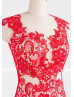 Red Lace Chiffon Backless Long Prom Dress 
